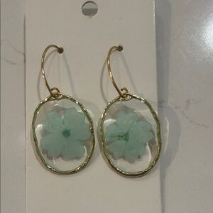 Gold and Blue Floral Hoop Earrings